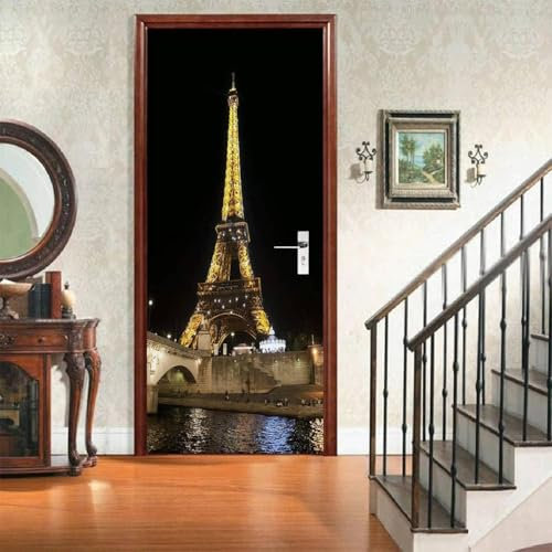 Türtapete Selbstklebend 77x200 Paris Türposter Schwarz Fototapete Türfolie Türklebefolie Wasserdichte für Türwand Dekoration Tapete a.2402
