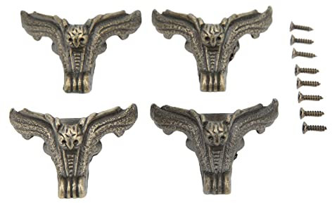 Tomotato 4Pcs Antique Box Legs, Zinc Alloy Decorative Box Feet Vintage Style Furniture Corner Protector for Wooden Cases, Jewelry Boxes
