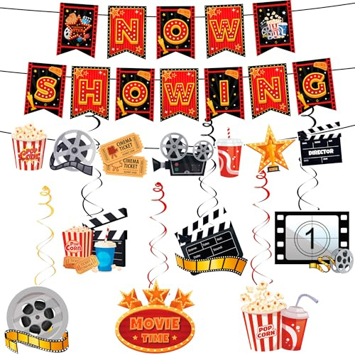 Filmnacht Party Dekorationen Spiralen Set, 8pcs Filmabend Banner Hängende Wirbel Filmnacht Banner Ideal für Filmabend Dekorations Party