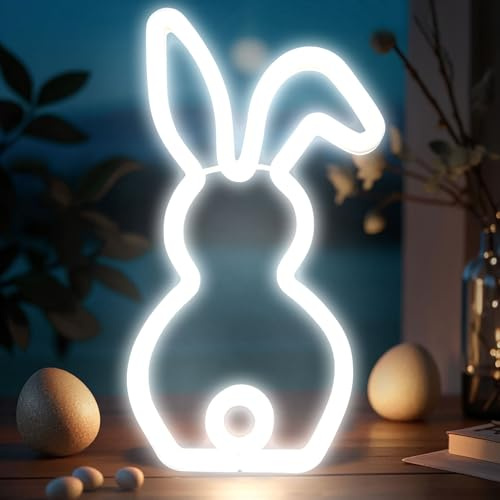 FUFRE LED Osterdeko Hasen Lampe, Osterhase Deko Nachtlicht, USB Osterdeko Modern in 3 Farben, 28 * 14cm Ostern Deko Neon Nachtlichter, ideal Osterdeko für Wohnzimmer,Schlafzimmer (C)
