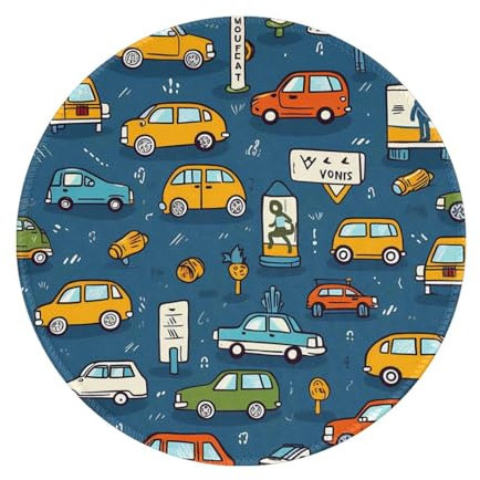 Mexpekil Mousepad Cartoon Cars Mousepad Gummi Runde Mousepad mit Rutschfester Unterseite 20cm Schreibtischunterlage für Arbeit Büro Büro 1 Stück
