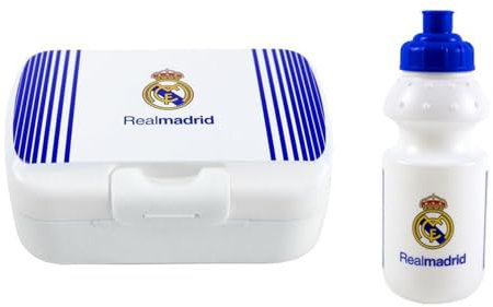 Set de Sandwichera/Fiambrera + Botella 350 ml compatible con Real Madrid y Atlético Madrid - Set Infantil para meriendas. (R. Madrid)