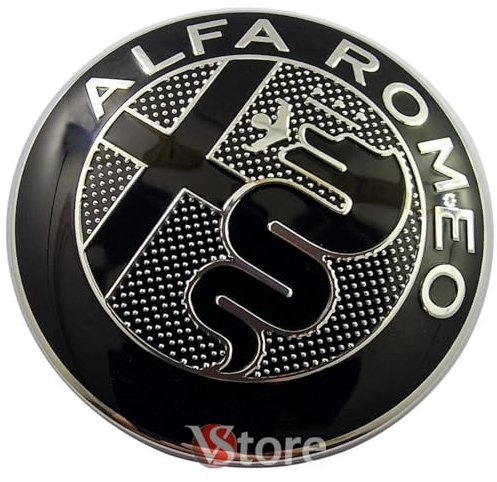 2 Emblems Compatible with Alfa Romeo Car Logo 74mm New Black for Front and Rear Bonnet Emblem Metal Badges