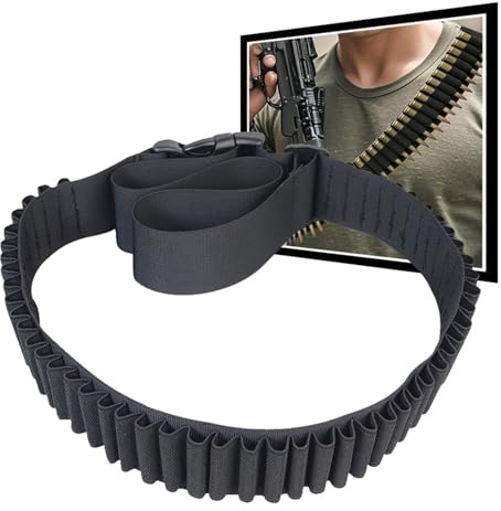 YChoolco Munitions Gürtel fasst 50 Schuss Bandoleer-Gurt Geeignet für Schrotflinten Taktischer Munitionsträger Jagdzubehör für .357 .38 9mm .410 .270 30-30