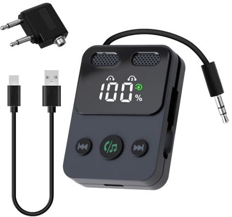 Sharelove Transmisor Bluetooth 2 en 1, receptor Bluetooth 5.3, elegante adaptador Bluetooth auxiliar, transmisor Bluetooth para auriculares de TV con conector de audio auxiliar de 3.5 mm para