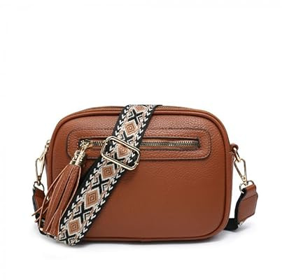 JFY Tassel Two Zipped Sections Canvas Strap Cross Body Bag