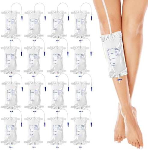 12 Stück 750ml Urinbeutel Beinbeutel, Urinbeutel katheterbeutel mit Anti Reflux Ventil Ablass und Stoffbänder, Katheter Beinbeutel Urindrainagebeutel, Urinbeutel bei Inkontinenz