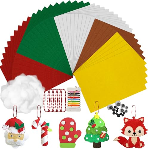 Dongcill 40 Stück Bastelfilz, Bunter Filzmatte, komplett mit Nähzubehö | Weihnachts Bastelsets, Filzstoff Basteln, Vliesstoff Stoff Filzplatten, für DIY Handwerk Nähen Decoration