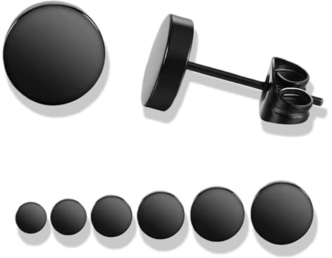6 pcs Ohrringe Schwarz,Ohrringe MäNner,Ohrstecker Herren Schwarze Damen,Edelstahl Hypoallergen Ohrring Earrings,Unisex FüR Herren Frauen Alltag Party Geschenk