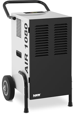 MSW Déshumidificateur professionnel de chantier - 50 l/24 h - 90 m² - 630 m3/h - Mobilité avec 2 roues et poignée ergonomique - Affichage LED - Déshydrateur d'air, Absorbeur d'humidité