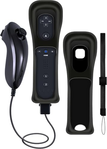 WKOLF Juego de 4 mandos a distancia de repuesto para Nintendo Wii/Wii U con Motion Plus, 1 unidad (mandos a distancia + joysticks analógicos + funda de silicona + correa de mano)