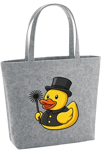 Huuraa Filzshopper Quietscheente Schornsteinfeger Gummiente Kaminfeger 22 Liter Grey Melange Filztasche Geschenkidee