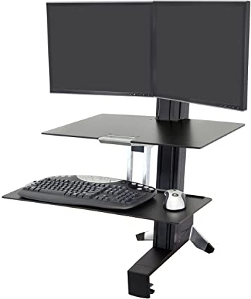 Ergotron – WorkFit-S Dual Monitor Standing Desk Converter, Sit Stand Workstation for Tabletops – with Worksurface, Black