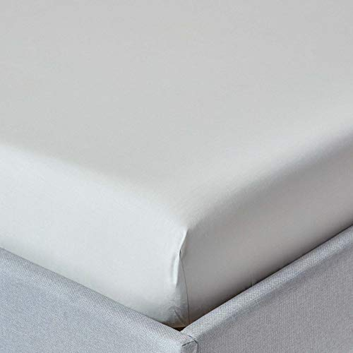 HOMESCAPES Drap Housse 140x190 cm, Bonnet 30 cm et Jupe élastique, 100% Coton égyptien 200 Fils, Coloris Gris