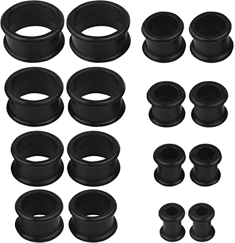 LEEQ 16 Stück Silikon Edelstahl Fleisch Tunnels Ohrdehner Plug Körper Piercing Expander, Schwarz