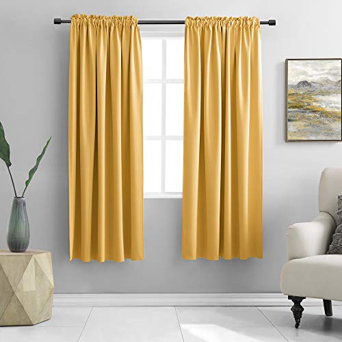 DONREN Senfgelbe Vorhänge für Schlafzimmer – Verdunkelungsvorhang mit Stangentasche (132 x 160 cm, 2 Paneele)