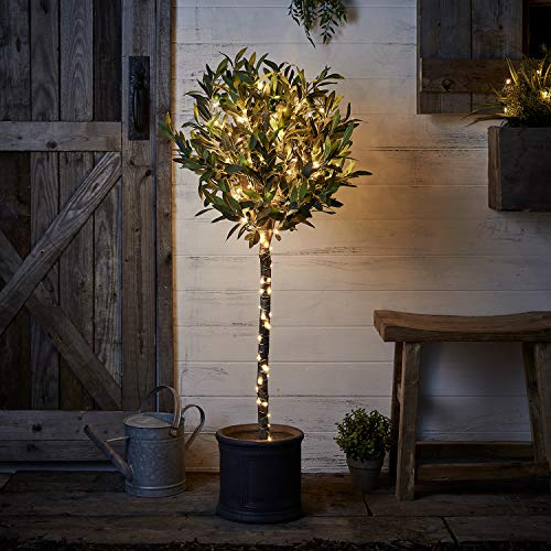 Lights4fun 200er Micro LED Lichterkette warmweiß Draht Innen Außen mit Timer 20m Garten Deko Balkon
