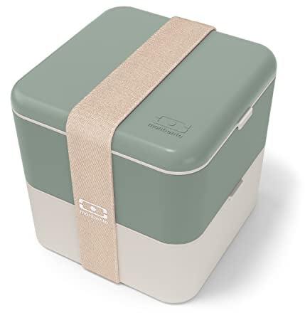 monbento - MB Square Natural Green grand bento vert et crème Made in France- Lunch box hermétique 2 étages - Boîte repas idéale pour le travail/école - sans BPA - durable et sûre