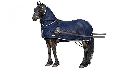 QHP Fliegendecke speziell für Fahrpferde mit Halsteil und Öffnungen für das Fahrgeschirr (75 cm)