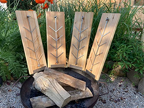 Flammlachsbrett 4er Set, Räucherbrett, Flammlachs Brett aus dt. Lärche. Geeignet für Feuerschalen,Outdoor Grill und natürlich zum Verschenken ! (4, Lärche)