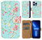 32nd Floral Series 2.0 - Design PU Leather Book Wallet Case Cover for Apple iPhone 13 Pro (6.1), Designer Flower Pattern Wallet Style Flip Case With Card Slots - Spring Blue
