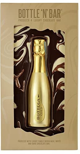 Bottle N Bar Luxury Chocolate & Prosecco Gift Box Set | Giant Bar Marbled Dark, White & Milk Chocolate Plus 20cl Bottega Prosecco Gold Sparkling Wine Bottle