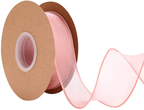 IHKFILAN 38 mm Drahtband zum Verpacken von Geschenken, Organzaband für Hochzeit, Geburtstag, Valentinstag, Weihnachtsdekoration, Chiffon-Bastelband für Haarsträuße (Rosa, 10yards)