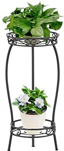 Bomclap Supporto per piante in metallo, 69 cm, 2 livelli, per interni ed esterni, colore nero