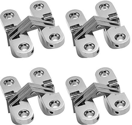 Rierdge Bisagra oculta de acero inoxidable de 180 grados, bisagras cruzadas invisibles para puerta de armario de cocina, bisagra oculta sin marco, con tornillos, 4 unidades