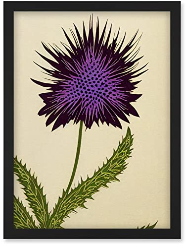 Wee Blue Coo Stylized Modern Purple Scottish Thistle Flower Illustration Artwork Framed Wall Art Print A4