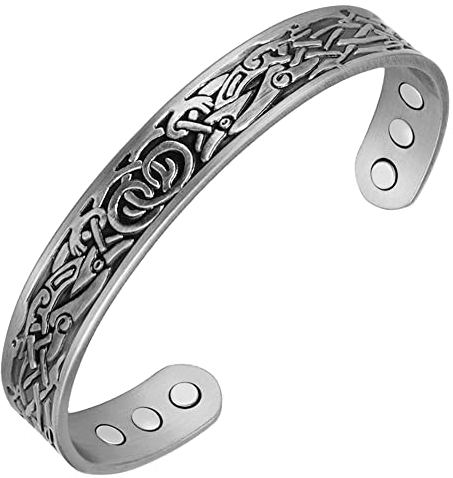 Vicmag Kupferarmband mit Magneten für Männer Ultra Stärke Kupferarmband Herren 99,99% Kupfer Einstellbare Größe mit Geschenk-Box (Grau)