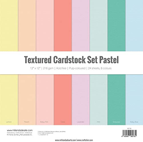 Craftelier - Set 24 Kartonbögen Pastell Textur für Kartenherstellung, Scrapbooking und Bastelprojekte | Gewicht 216 Gramm | Größe 30,48 cm x 30,48 cm (12 x 12)