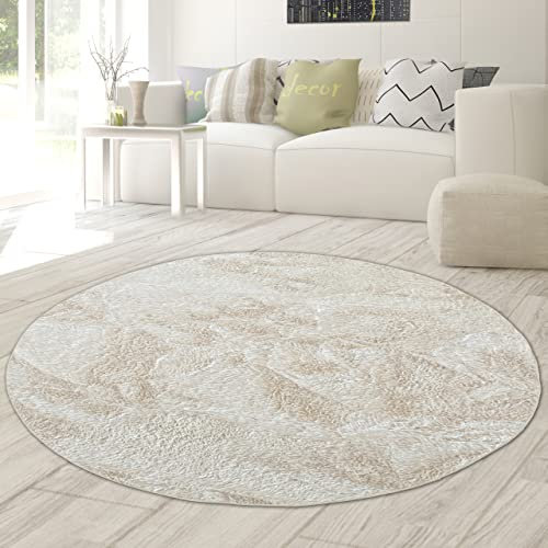 Teppich-Traum Weicher Teppich Schlafzimmer – schön flauschig weich – beigefarben, 200 cm rund