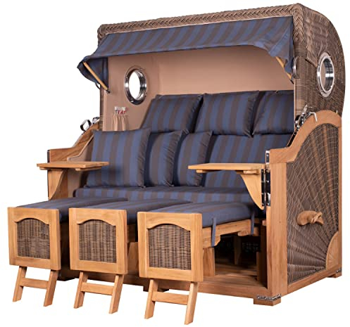 bene living Strandkorb-Set Ammersee 3-Sitzer Teak - PE grau - Modell 582 - Liftersystem