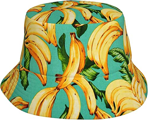 80er 90er Jahre Vintage Fischerhut für Damen Herren Sommer Teens Fischerhüte SunCap verstaubar trendig Reise Strand Urlaub, Banane Tropical, One size