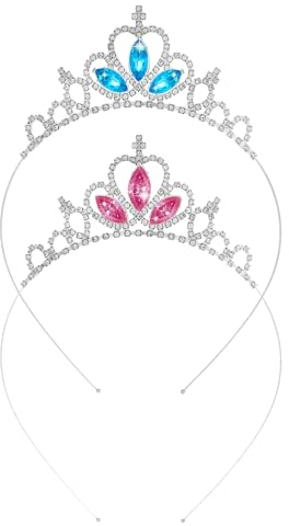 Prinzessin Tiara für Mädchen, 2 Pcs Prinzessin Krone Mädchen Stirnband Pink Girls Crystal Tiara krone kinder prinzessin Blau Geburtstag krone geburtstag mädchen für Mädchen 3-12 Jahre