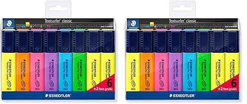 STAEDTLER 364 A WP8 Textsurfer Classic Highlighter Bonus Pack - Assorted Colours (Pack of 12 + 2 FREE)