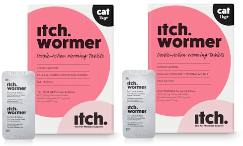 Itch Cat Wormer Tablets for Cats 1kg+ - 4 Tablets | Treats Roundworms & Tapeworms - Kills Worm Larvae