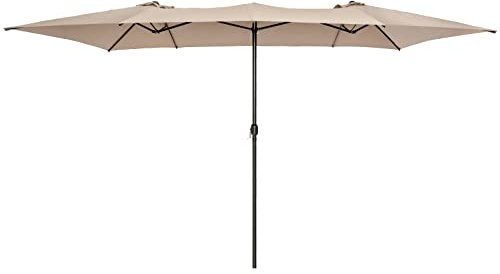 RELAX4LIFE Parasol XXL 426x265 cm Double à 10 Baleines Manivelle, Polyester Pliable, Protection Solaire Jardin, Terrasse, Patio, Piscine (Beige)