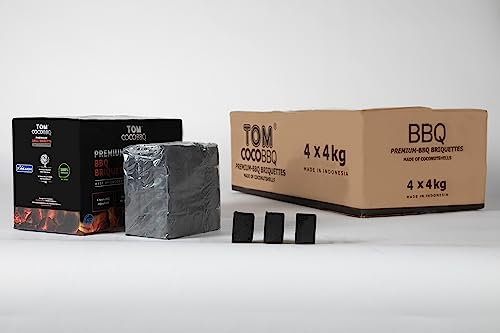 Charbon de Noix de Coco Tom- BBQ Briquettes 16 KG – 4 boîtes 4 kg - Qualité Premium