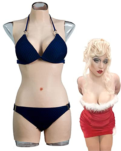 Silicone Breastplate Crossdressing Apparel Male to Female, Realistic Fake Boobs Bodysuit for Transgender Drag Queen Jumpsuit C-E Cup (#01, D cup Silicone Filler)