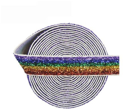 1 3 5 Yard 5/8 15 mm metallische Glitzer-Gummibänder Spandex-Bänder Haargummi Stirnband Armband Tutu Kleid Nähen Spitzenbesatz-Regenbogen-5 Yards