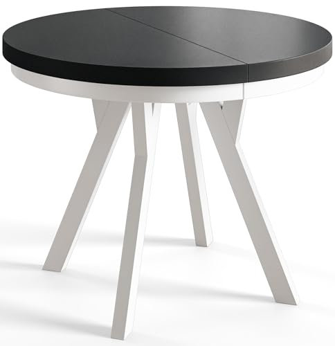 AlpiMeble Tavolo da Pranzo Rotondo Allungabile EVO - Tavolo Sala da Pranzo Allungabile - Piano in laminato da 36 mm - Gambe in Faggio - Diametro da 100 cm a 200 cm Nero