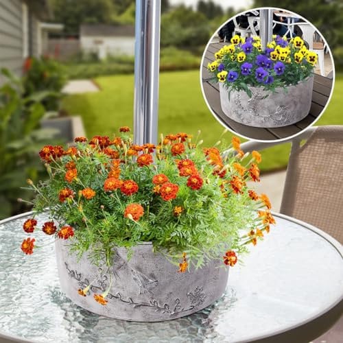 Tbpro Patio Umbrella Planter 2pcs Around Umbrella Planter Gray 11.41 * 11.41 * 4.72 inch Weatherproof with Drainage Holes Half-Circle Planter Pots with Umbrella Rod Hole for Patio Table