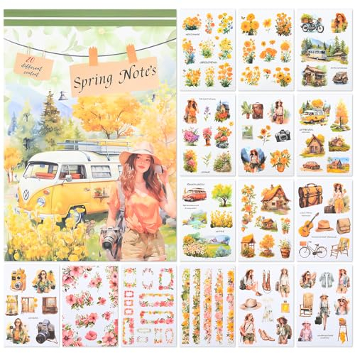 NOTIONSLAND 20 Blatt Scrapbook Stickers Book, 100+ Journaling Aufkleber für Scrapbooking Supplies, PET Ästhetische Vintage Aufkleber für Scrapbooking