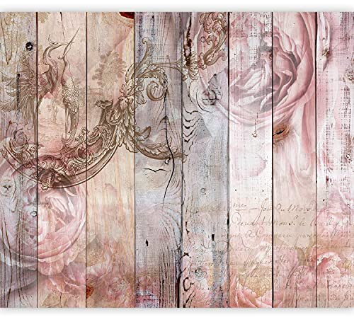 murando Photo Wallpaper Wood Like 500x 350 cm/196,8 x 137,8 Non-Woven Premium Art Print Fleece Wall Mural Decoration Poster Picture Design Desk Wood Heron Roses Pink Romantic Vintage f-A-0909-a-a