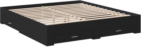 vidaXL Bettgestell, Bett mit Schubladen, Bettrahmen mit Sperrholzlatten, Doppelbett für Schlafzimmer, Schubladenbett, Schwarz 200x200cm Holzwerkstoff