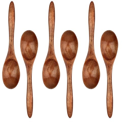 YALiya Juego de 6 Piezas cucharas Pequeñas de Madera, Cuchara Natural Pulida a Mano, 14,5 cm, para Chocolate Caliente, Miel, café, té, Cuchara de Madera para Miel, madera para el Hogar
