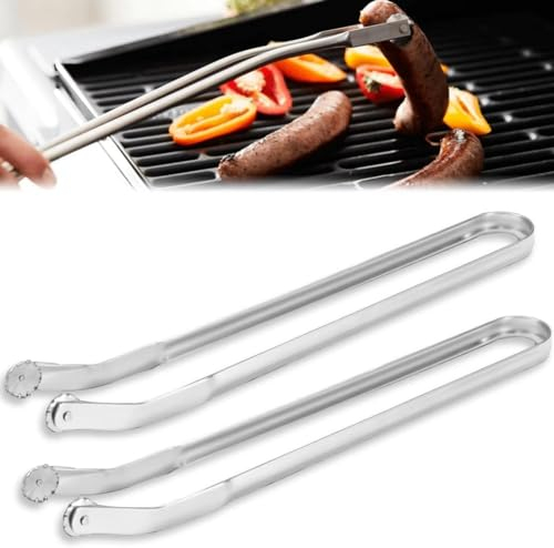 Edelstahl Grillzange, 2 Stück Grillzange zum Wenden von Würstchen, Mehrzweck Küchenzange mit Langem Griff, 2024 Neue Kochzange Grillwerkzeuge, für Grillen im Freien & Küchenhelfer