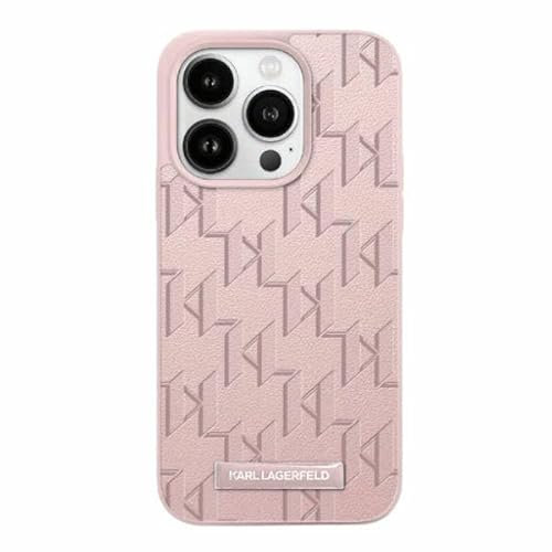 CG MOBILE Karl Lagerfeld KLHMP15XPKHPORPP Hülle für iPhone 15 Pro Max 6.7 hardcase Rosa Leather Monogram Metal Logo